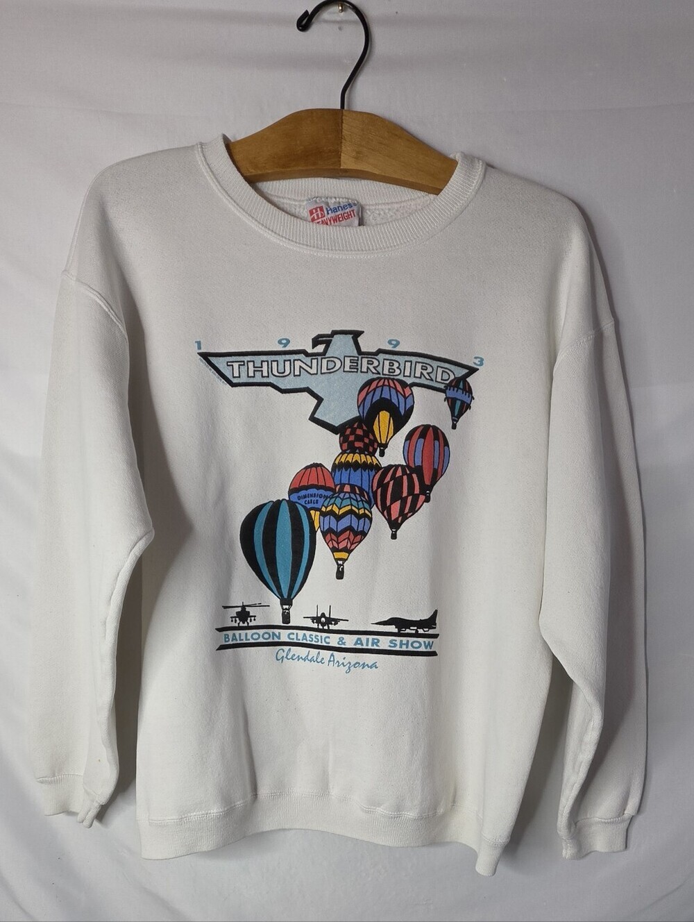 Vintage 1993 Thunderbird Balloon Classic Air Show Sweatshirt Mens M Hanes White